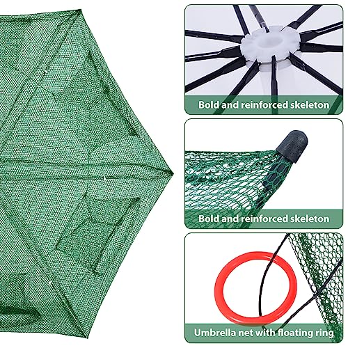 Proberos® Foldable Fishing Net Trap with Rope 6-Hole Collapsible Steel Bar Cage Automatic Folding Portable Nylon Bait for Fish Crab Lobster Minnow Shrimp Crawfish Outdoor Accessory 3 PCS