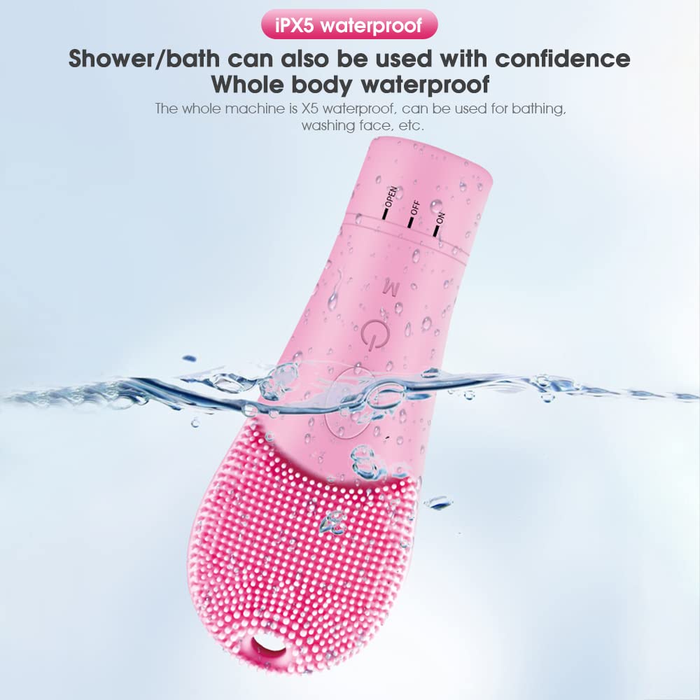 MAYCREATE Rechargeable Facial Cleansing Massager Brush Ultrasonic High-Frequency Vibration Facial Cleanser,Heated Silicone Facial Scrubber,Waterproof Design, for Deep Cleansing, Exfoliating
