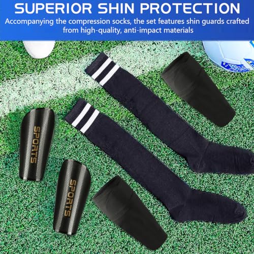 Proberos® Kids Shin Guards Set of 3 EVA Cushioning Sleeve and Knee High Compression Socks Teens Sport for Soccer Rugby Hockey Size S 2PCS
