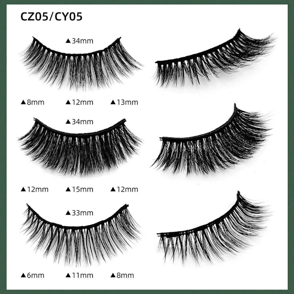MAYCREATE Magnetic False Eyelash and Eyeliner Kit, 3D Faux Eye Lashes Natural Reusable Lashes, with One Application Tweezer Set No Glue Needed Eyelashes Kit Tools (3 Pairs)
