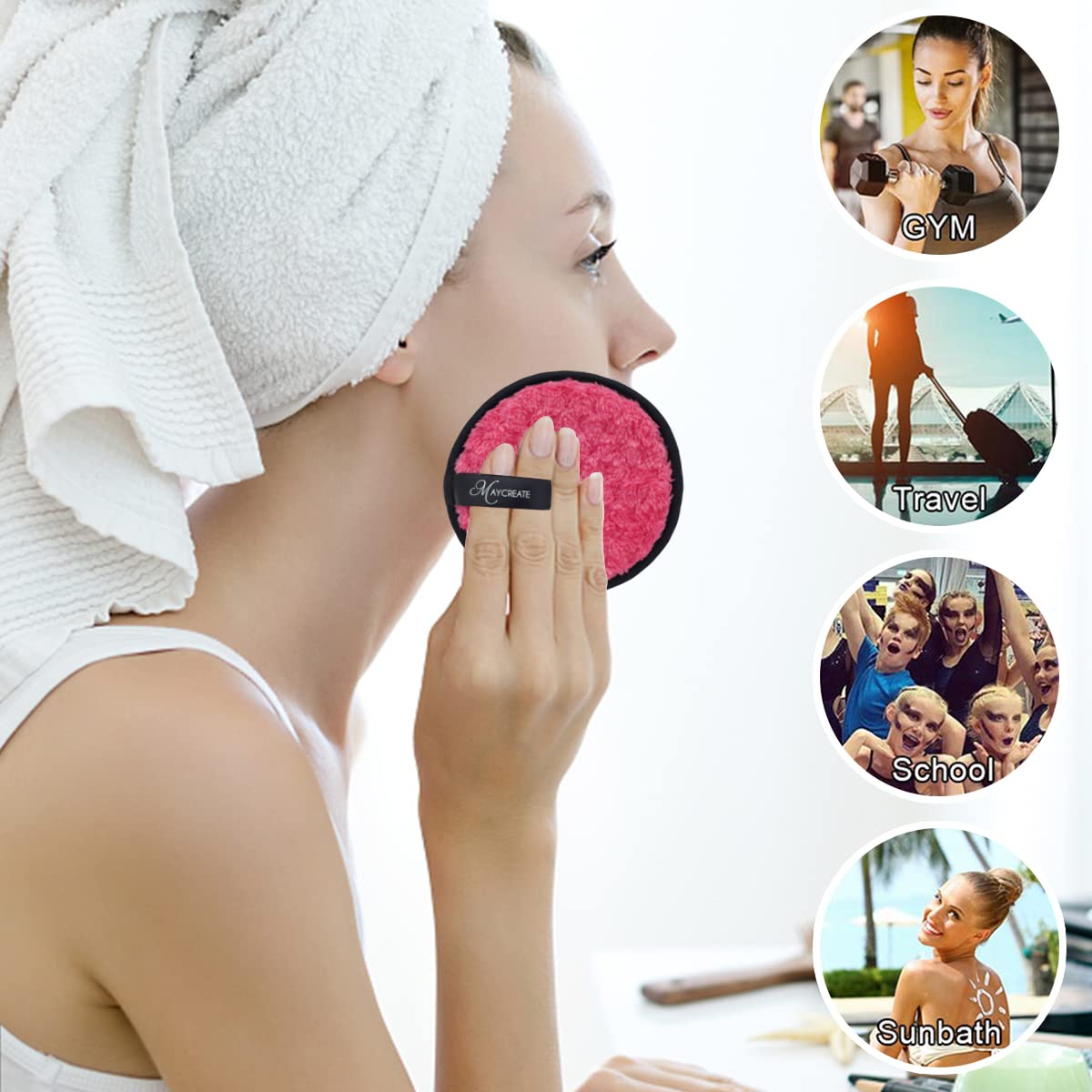 MAYCREATE 4 PCS Makeup Remover Cleansing Pads Set, Reusable Soft Double-Side & Easily Remove Stubborn Face or Eye Makeup & Suitable for Dry,Oily or Sensitive skin-Individually Package