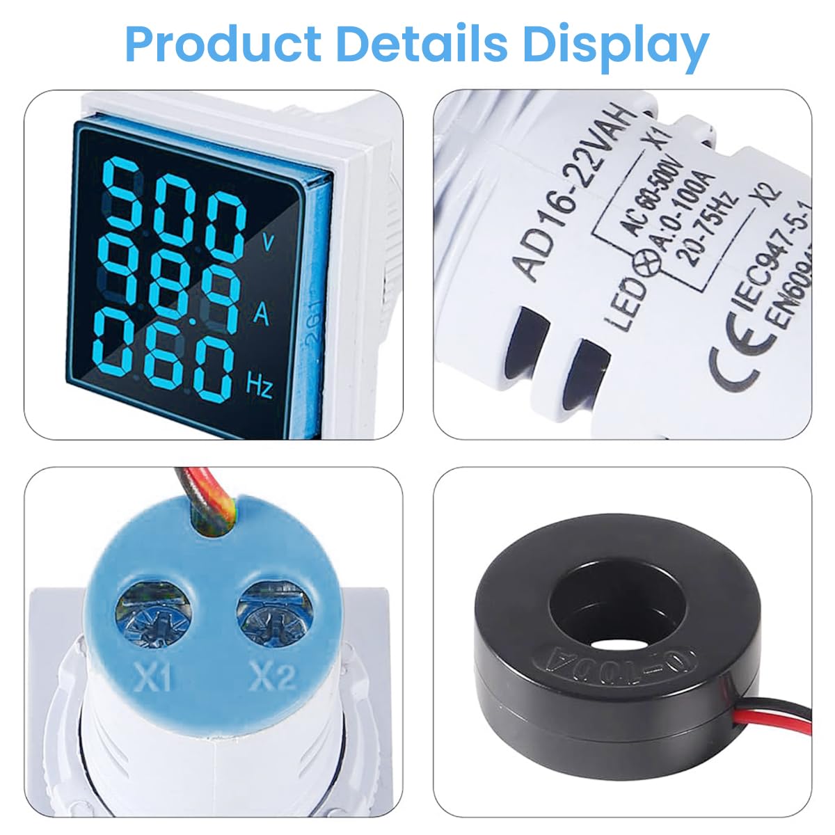Serplex LED AC Current Voltage Frequency Signal Light 60-500V 0-100A AC Digital Ammeter Voltmeter, Backlight Display Voltage Detector Current Tester Gauge
