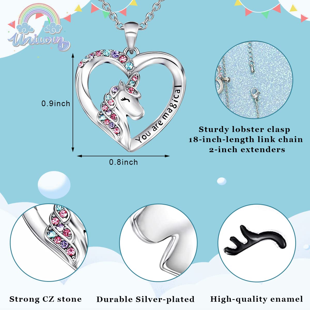 SANNIDHI Unicorn Pendant Chain for Girls Kids Stylish Long Lasting Alloy Plating Heart Necklace for Girls Fashion Neck Locket Chain Pendent for Girls Latest Pendent for Girls Gifting - 1