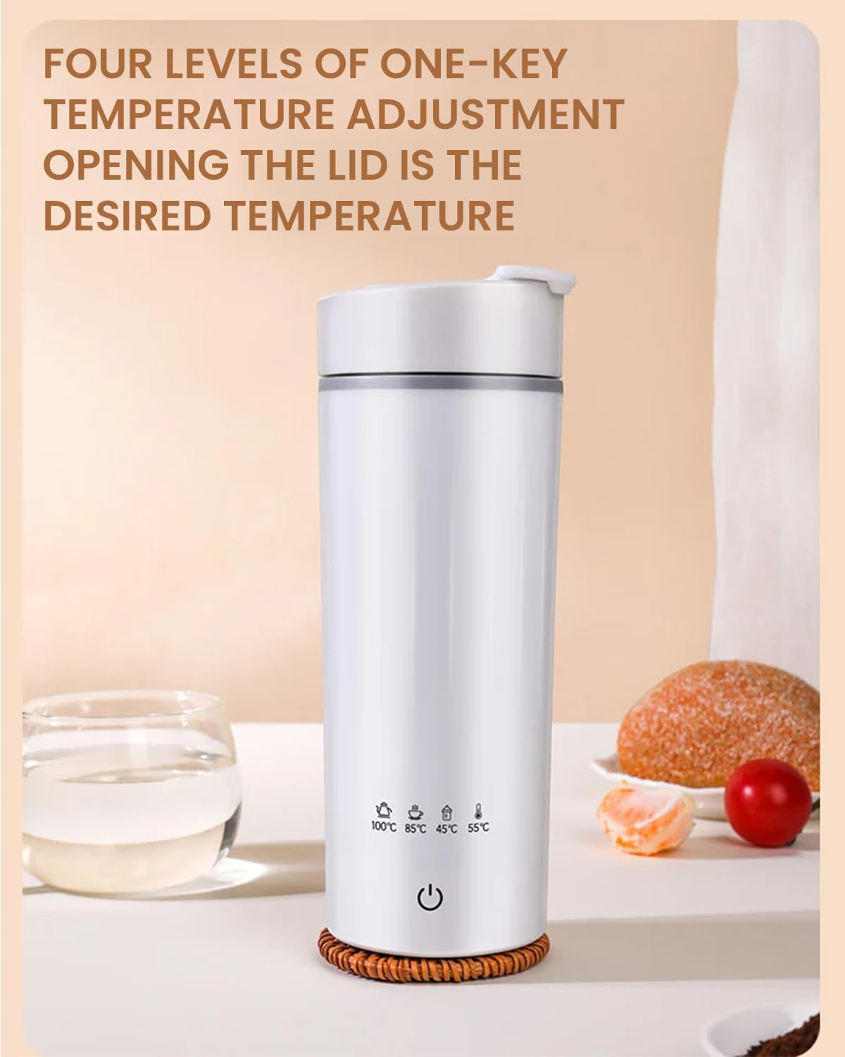 HASTHIP Electric Kettle for Travel 475ml with 4 Preset Portable Electric Water Bottle 304 Stainless Steel Liner Hot Water Kettle Electric Tea Kettle Mug Leakproof Multipurpose