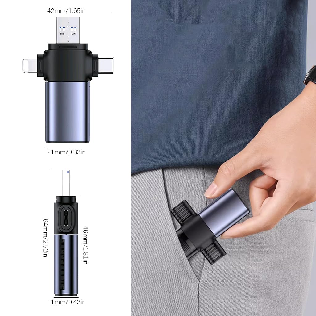 Verilux Card Reader for iPhone 3 in 1 Multi Card Reader with Protective Caps Type C Card Reader USB Card Reader with Dual SD Card Slots & TF Card Slot Universal Card Reader for iPhone, Tablet, PC