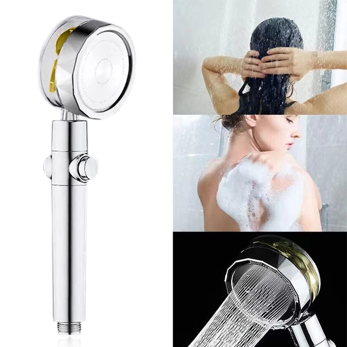 HASTHIP Hand Shower for Bathroom, High-Pressure Water Saving Shower with 2 Filter Cotton, Hand Shower, 360° Rotating Water Shower Head with Pause Switch Turbocharged (Gold)