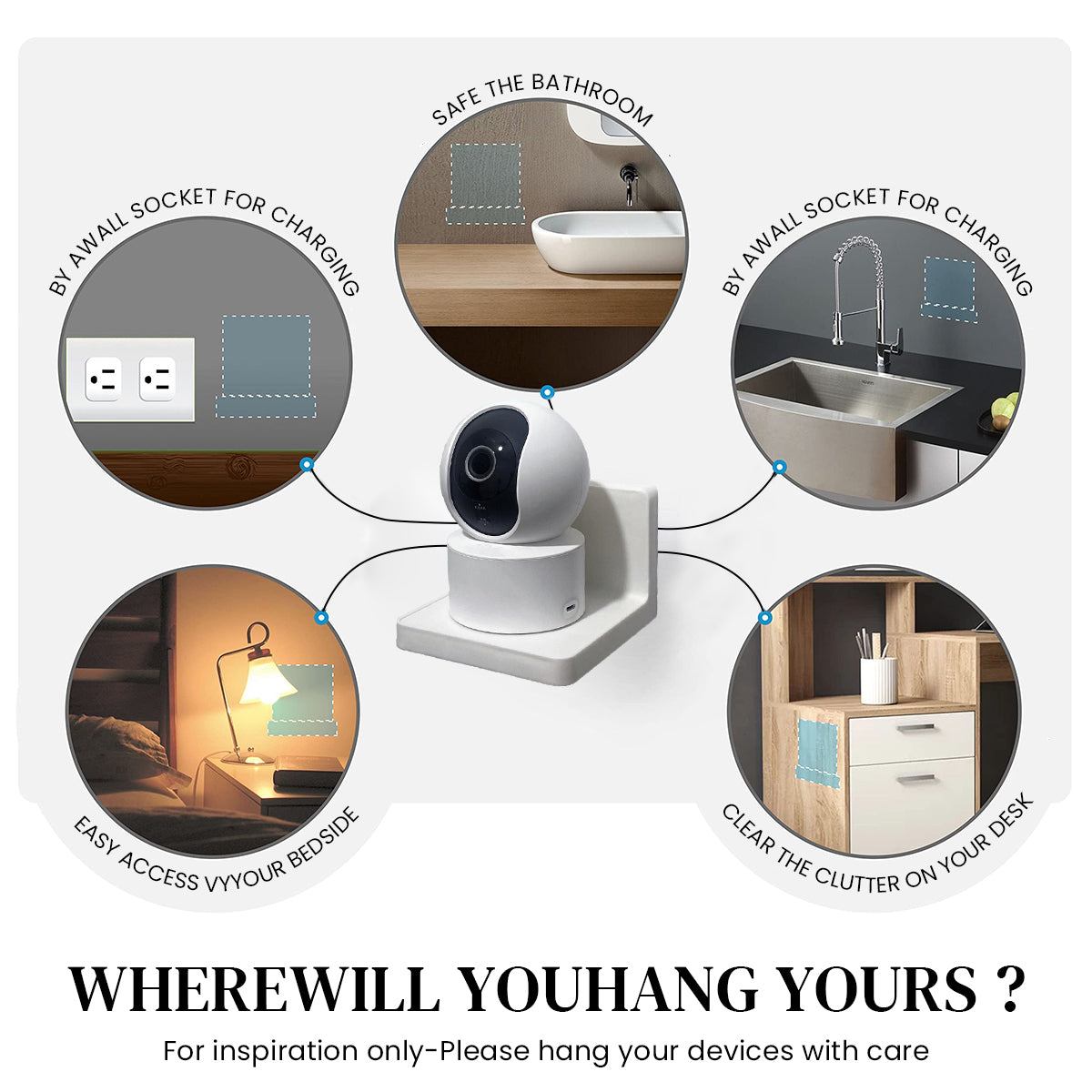 HASTHIP 2PCS Wall Mount Camera Shelf- Small Wall Shelf Wall Holder No Drill Self Adhesive Universal Small Floating Shelf for Security Cameras, Speakers, Wireless Cameras, White