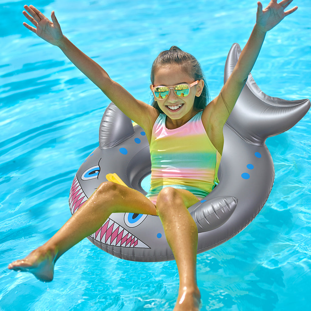 Proberos Swimming Tube for Kids, Child Swimming Float Seat Funny Shark Baby Swimming Floating Seat with Grip Handle PVC Inflatable Swimming Pool Float Summer Shower Pool Party Bathing Float