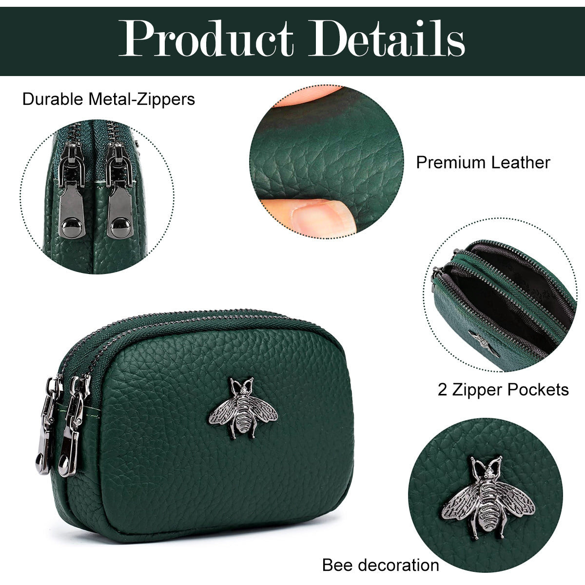 PALAY Women Coin Bag Utility Double Layer PU Small Bag Zipper Pouch Coin Bag Card Bag Purse Bag Cash Bag Birthday Gift Christmas Gift for Women, 11.5x4x7.5cm