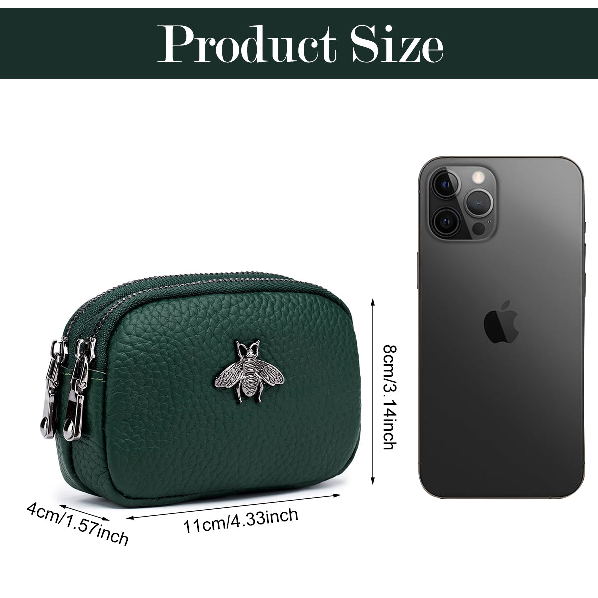 PALAY Women Coin Bag Utility Double Layer PU Small Bag Zipper Pouch Coin Bag Card Bag Purse Bag Cash Bag Birthday Gift Christmas Gift for Women, 11.5x4x7.5cm
