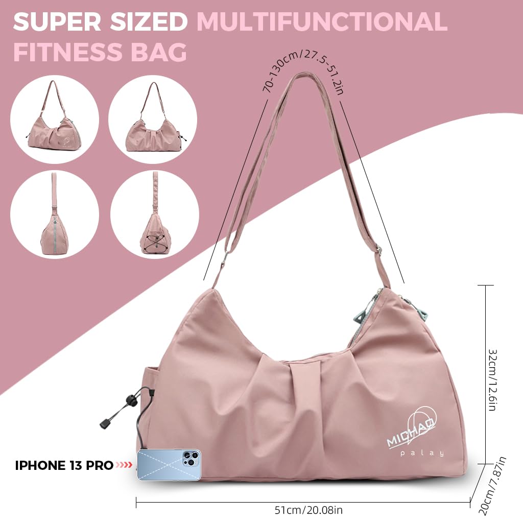 PALAY Women Gym Bag Fashion Nylon Gym Bag with Shoe Compartment Duffle Bag Travel Shoulder Bag Multifunctional Gym Bag Waterproof Day Pack Shoulder Bag Gym Bag with Adjustable Shoulder Strap, Pink
