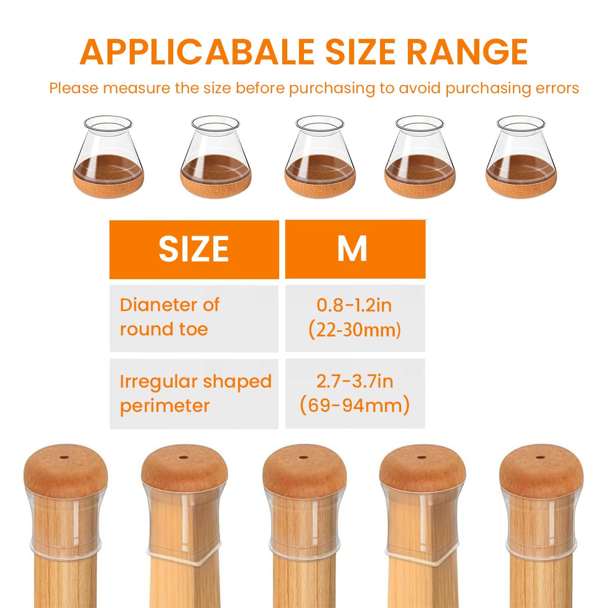 Serplex 24Pcs Chair Leg Floor Protectors Felt Padded Furniture Leg Floor Protectors Silicone Chair Leg Protectors Non-Slip Silent Chair Leg Sleeve for Tilting Legs & Vertical Legs of 19-30mm