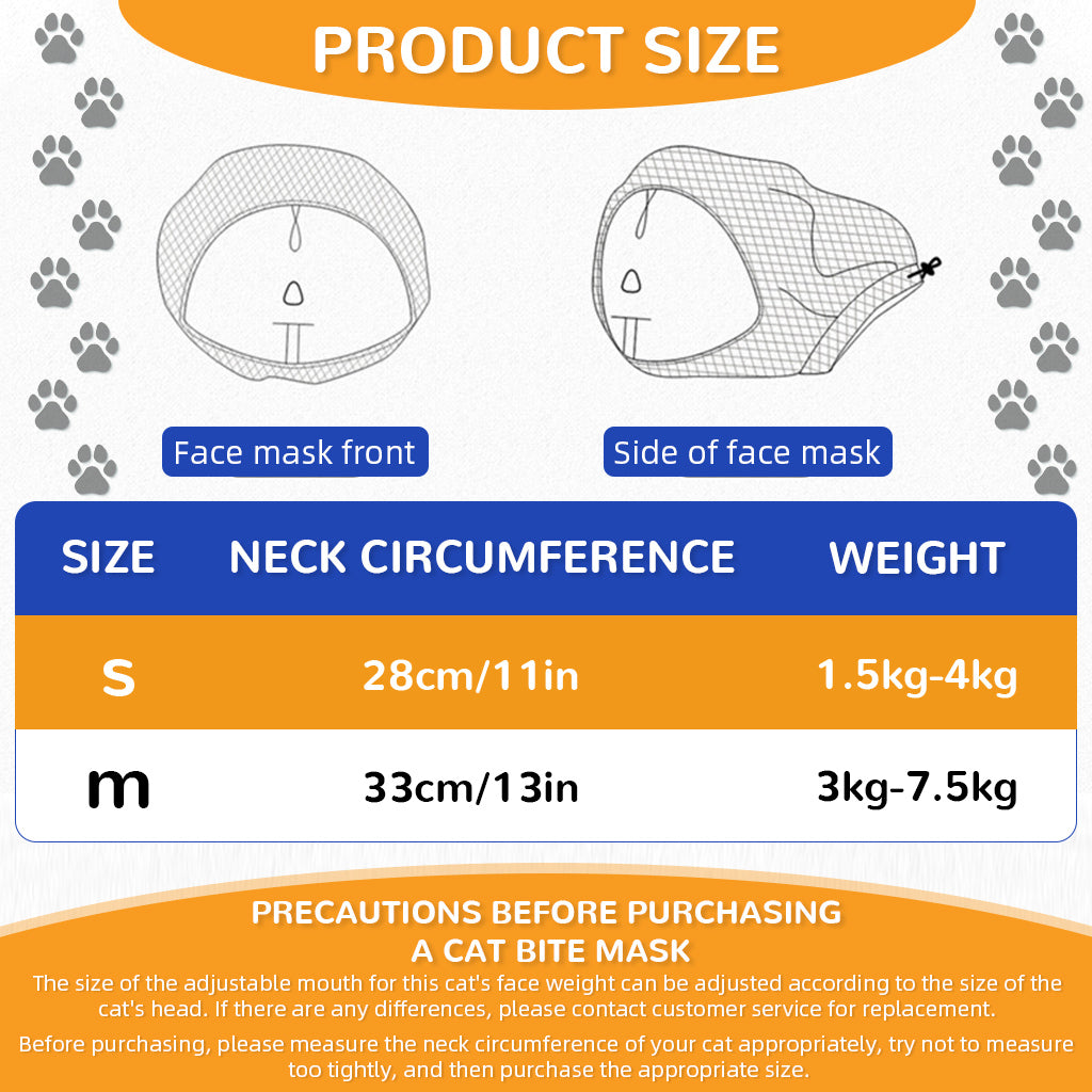Qpets Cat Face Muzzle Clear TPU Cat Face Muzzle for Grooming Breathable Mesh Drawstring Closure, S