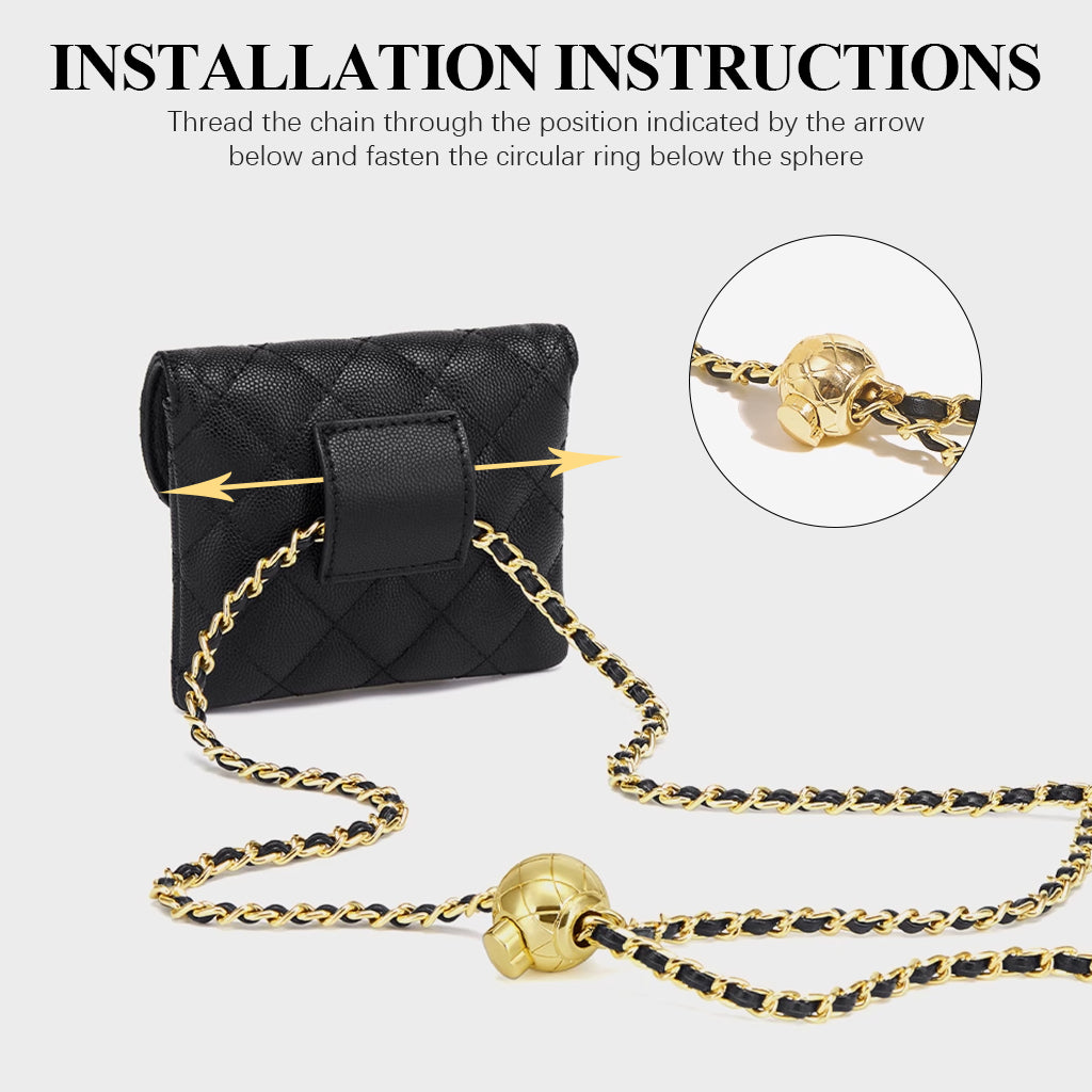PALAY Mini Fanny Bag Chic PU Small Purse Bag Casual Waist Coin Bag Dechable Adjustable Chain Belt Design Fashion Piece Waist Purse Bag Gift for Women, 11x9cm