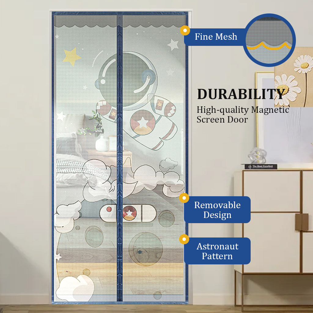 HASTHIP Screen Door Mesh 39.37x 82.68 Inches Fashion Cartoon Mesh Screen Door Mosquito Proof Self Sealing Door Room Partition Screen Removable Hook and Loop Mesh Screen Door