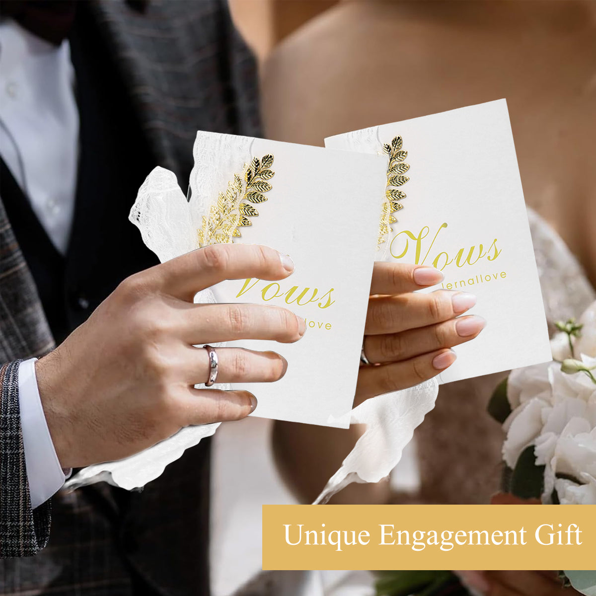 PATPAT Greeting Card for Love, 2Pcs Gold Foil Elegant Wedding Vow Cards with 2Pcs Key Pens, Love Cards Best Wishes Card For Weddings And More Note Card Congratulations Card Keepsake for Brides Grooms