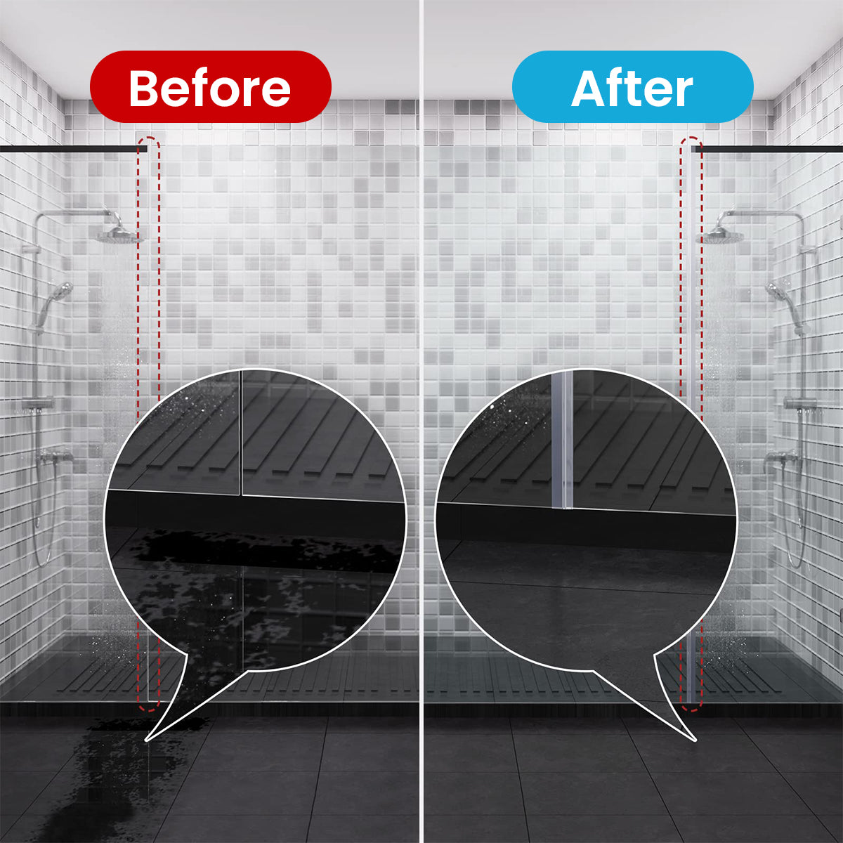 HASTHIP 6.6Ft/2M Shower Door Side Seal Strip, Silicone Bathroom Glass Door Side Seal Strip, Frameless Glass Door Seal Strip Stop Shower Leaks and Create a Water Barrier (10mm Thickness)