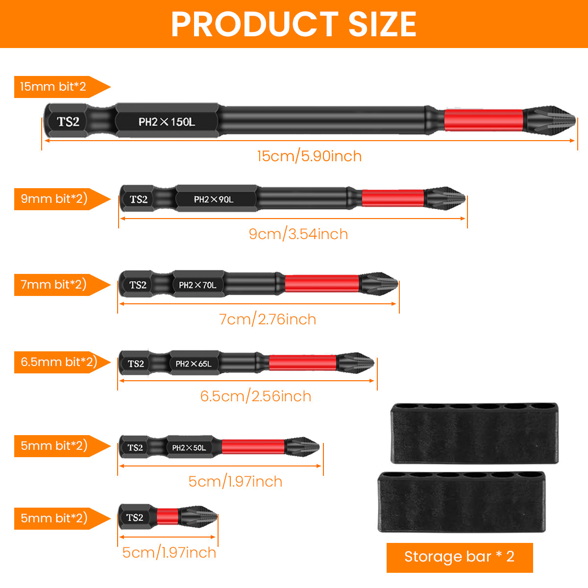 Serplex Set of 12 TS2 Screwdriver Bit Heavy Duty S2 Alloy Steel Hex Shank TS2 Screwdriver Bits with 6 Length Screwdriver Bit for Impact Driver Electric Screwdriver, with Screwdriver Bit Holder