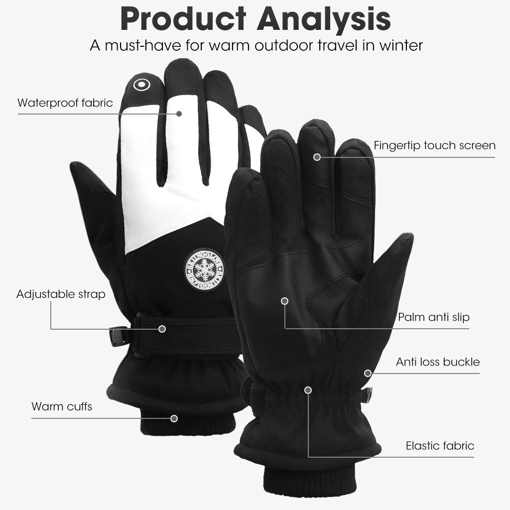 GUSTAVE Winter Gloves for Men - Fleece Lined, Touch Screen, Waterproof & Windproof Warm Gloves with Anti-Slip Grip for Riding, Hiking, Ski - Black & White Stylish Design, Free Size