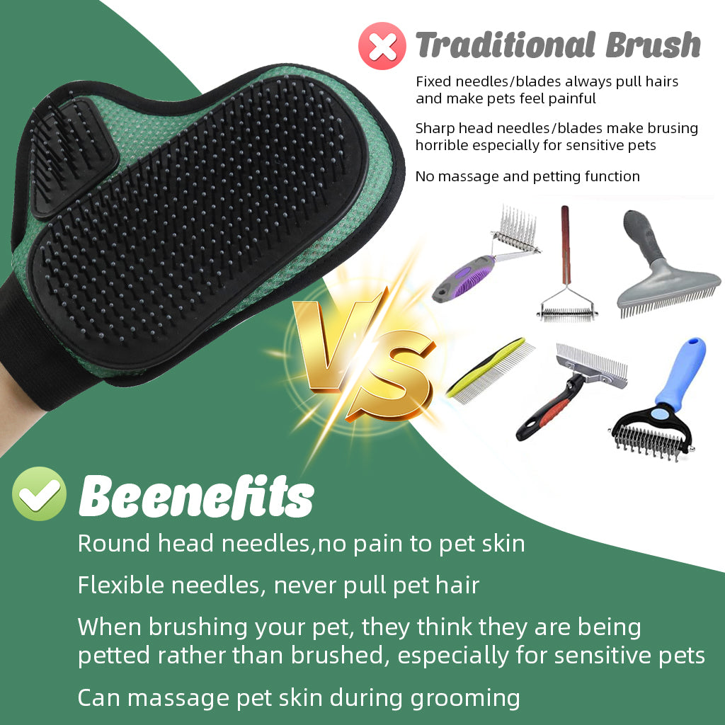 Qpets Pet Hair Grooming Glove for Cat Dog Hair Brush Glove Breathable Mesh Pet Hair Grooming Glove Rubber Rounded Tip Bristles Deshadding Hair Removal Glove Deshadding Hair Removal Glove
