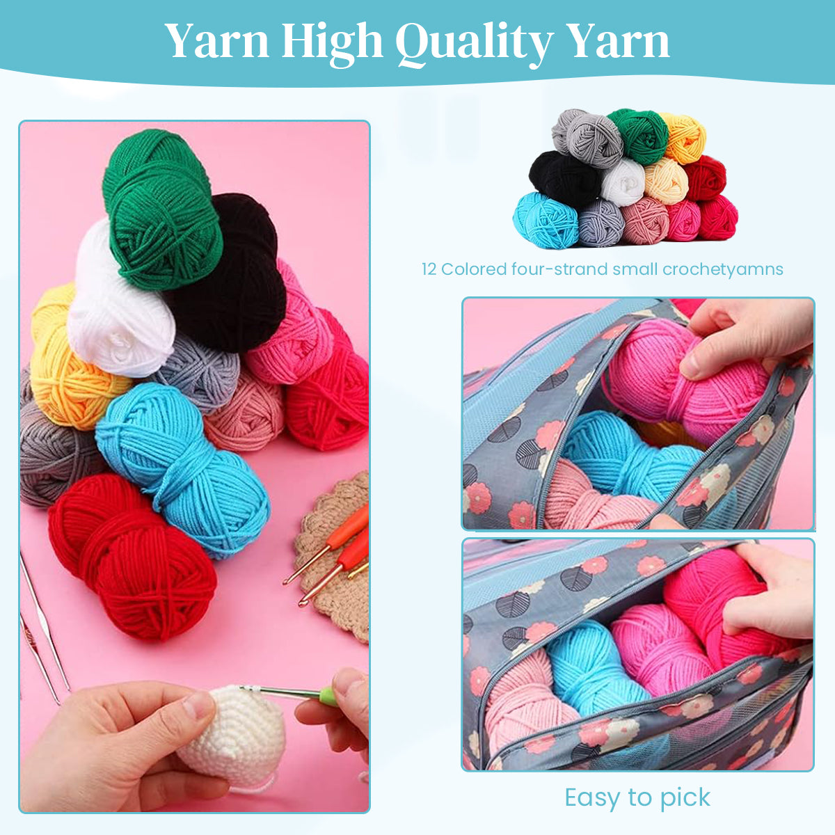 HASTHIP 130PCS Crochet Kit for Beginners Adults, Upgraded Hanging Crochet Set with Crochet Yarn for Crocheting, Ergonomic Soft Grip & Knitting Crochet Starter Kit for Knitting Craft