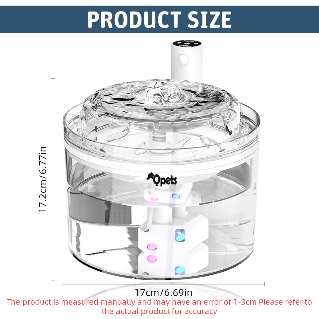 Qpets Wireless Cat Water Fountain with UV Sterilization Multilayer Filteration 2L Smart Motion Sensor Silent Water Fountain USB Rechargeable Pet Water Fountain