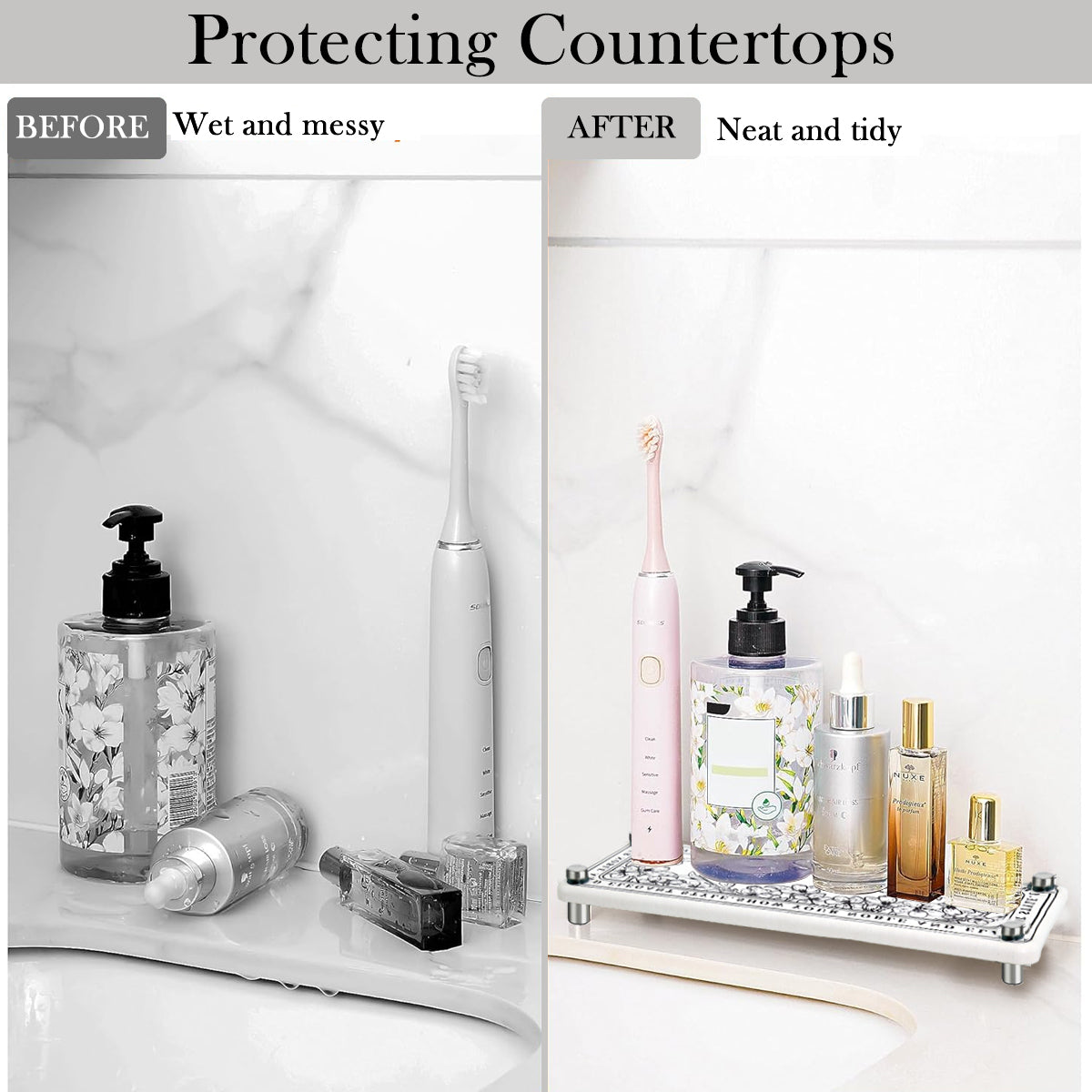 HASTHIP Bathroom Toiletries Holder Elegant Print Countertop Organizer 25x10cm Small Diatom Mud Water Absorbing Storage Shelf Scented Candle Stand Multipurpose Shelf for Bathroom, Kitchen