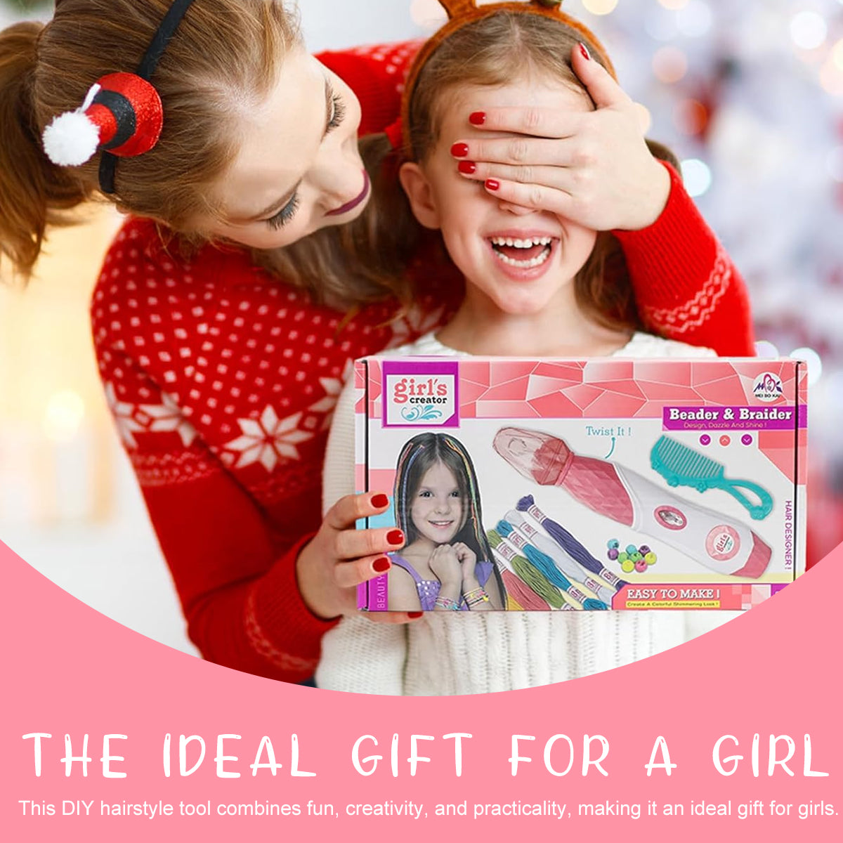 PATPAT Color Hair Braids Maker Electric Extension Hair Braids Making Machine Stylish Y2K Color Yarn Braids Maker Hair Styling Tool Set with Multi Color Yarns, Comb, Beads Charm