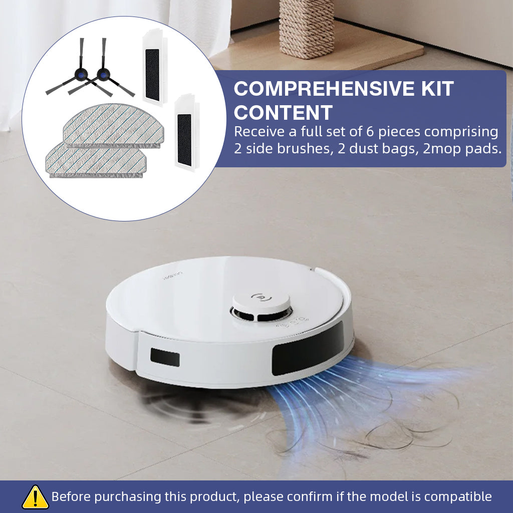 HASTHIP 6Pcs Replenishment Kit, Replacement Parts for Ecovacs N20 Pro/N20 Robot, Vacuum Cleaner Replacement Accessories: 2 Side Brushes, 2 Microfiber Cloth Mop, 2 Filter