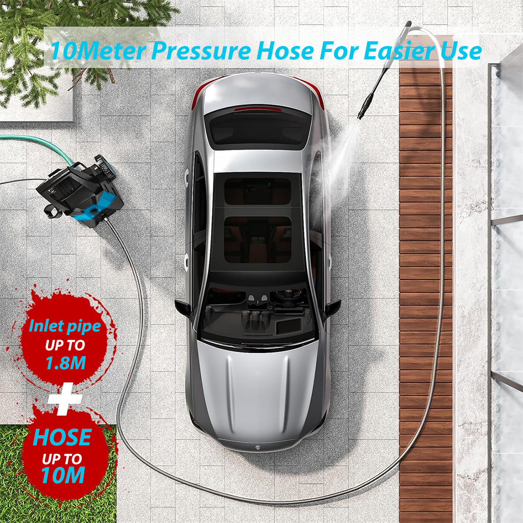 HASTHIP High Pressure Car Washer 3000W Electric 150 Bars Home Car Washer On-Wheel Moving Pressure Washer with Sprayer Gun & 10 Meter Water Pipe, Multipurpose Washer for Car, Floor, More