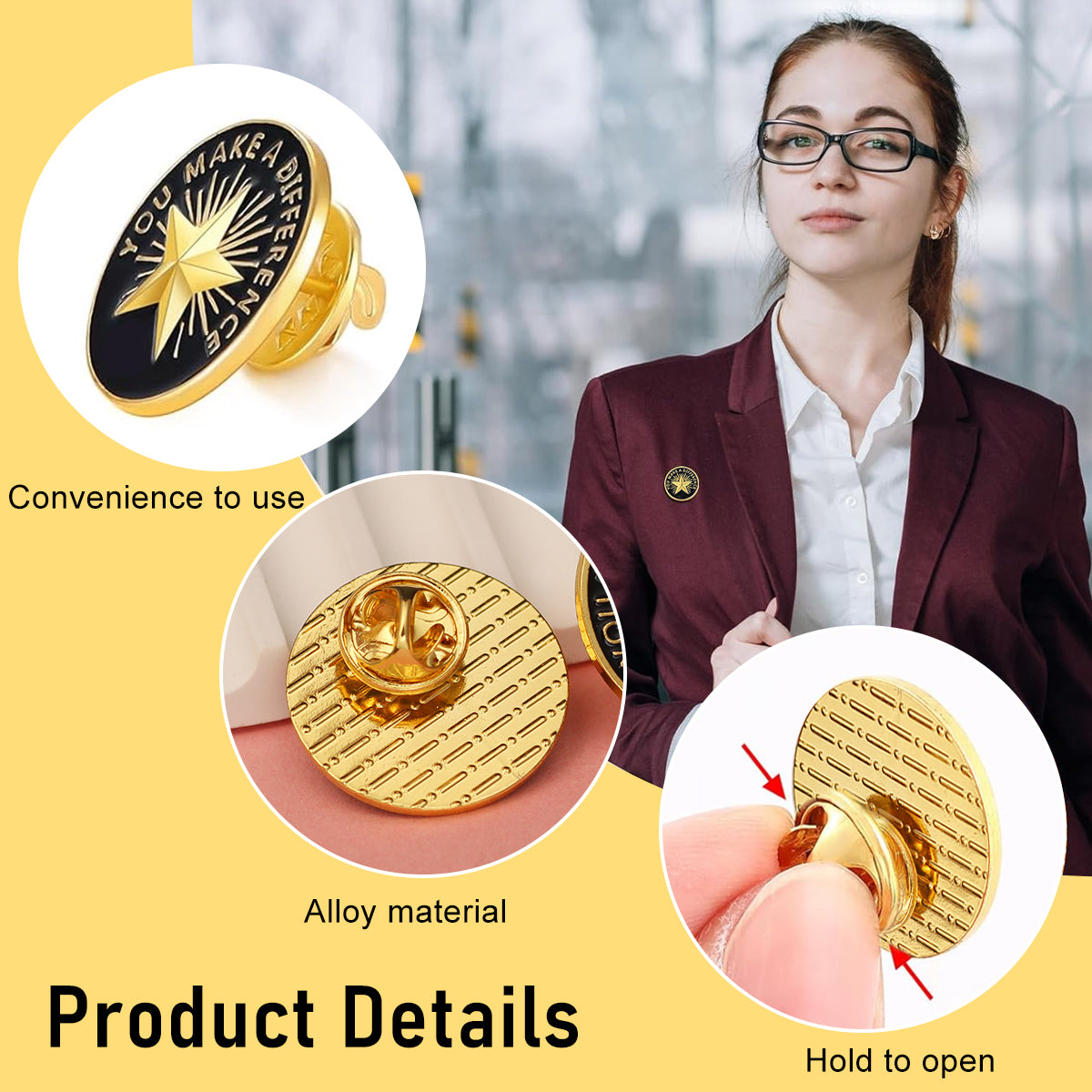 SANNIDHI® 10Pcs Employee of The Month Lapel Pin Employee Star Recognition Pins Employee Enamel Pins Gold Plated Enamel Employee Pin Performance Reward Pins
