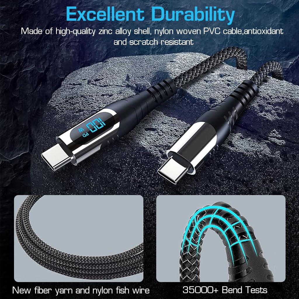 Verilux 3.3ft Type C to Type C Cable, Type C Cable with LCD Display Support PD 100W Fast Charging & Data Transfer TYPE-C to TYPE-C Cable Compatible with MacBook Pro/iPad Pro/iPad Air/GalaxyS20