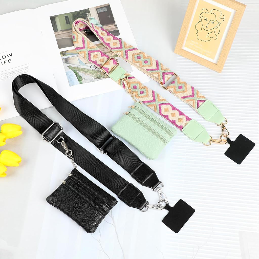 ZORBES Fashion Phone Strap for Women Phone Sling Strap Adjustable Cross Body Phone Strap with Small PU Zipper Pouch & Detachable Phone Case Insert Fashion Travel Phone Accessories