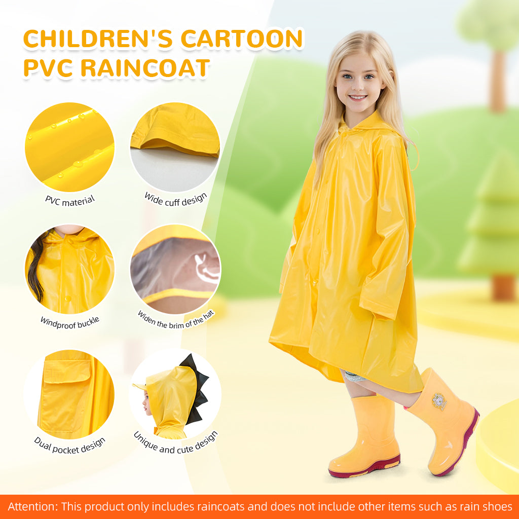 PATPAT Rain Jacket for Child Girls Boys Raincoat with Hat Knee-length Long Raincoat Cartoon Hooded Rain Coat PVC Yellow Rainproof Jacket for Kids Aged 5-7, M - Rainboots Not Included