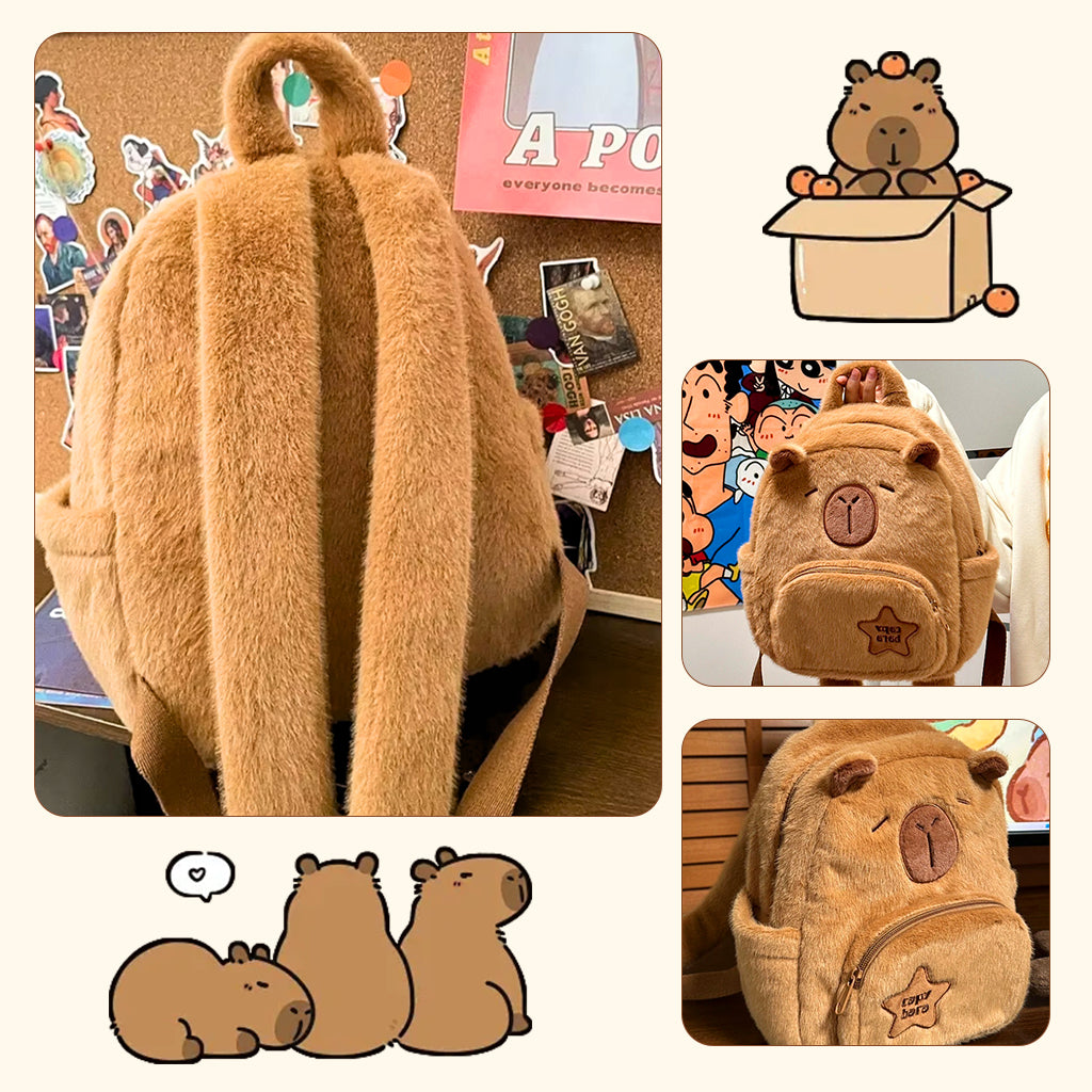 Climberty Cute Capybara Bag Kawaii Brown Plush Capybara Backpack Winter Soft Plush Girls Bag Fashion Casual Backpack Birthday Gift for Girls Christmas Gift