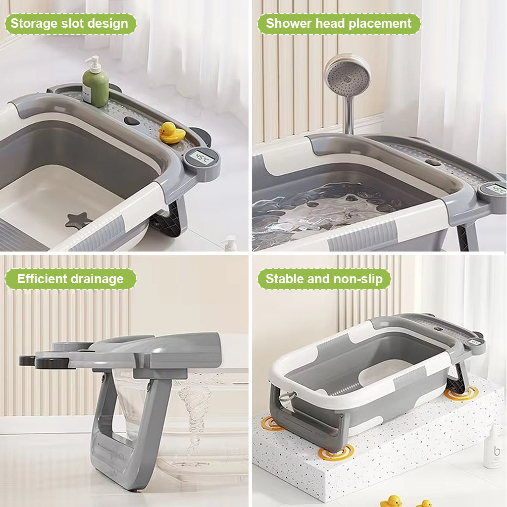 HASTHIP Baby Bath Tub Foldable Bathtub, Collapsible Toddler Bath Tubs with Baths Support Cushion Pad Seat Mat, Anti-Slip Portable Travel Shower
