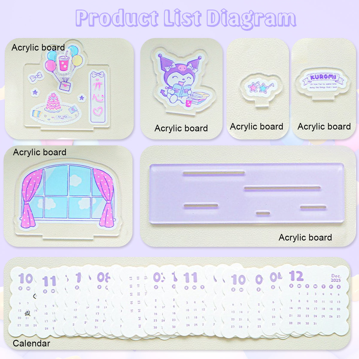HASTHIP 2025 Desk Calendar Sanrio Kuromi Themed Acrylic Calender, October 2024 - December 2025 Monthly Planner Desktop, Desk Decor Calendar Years Gift for Home, School, Office