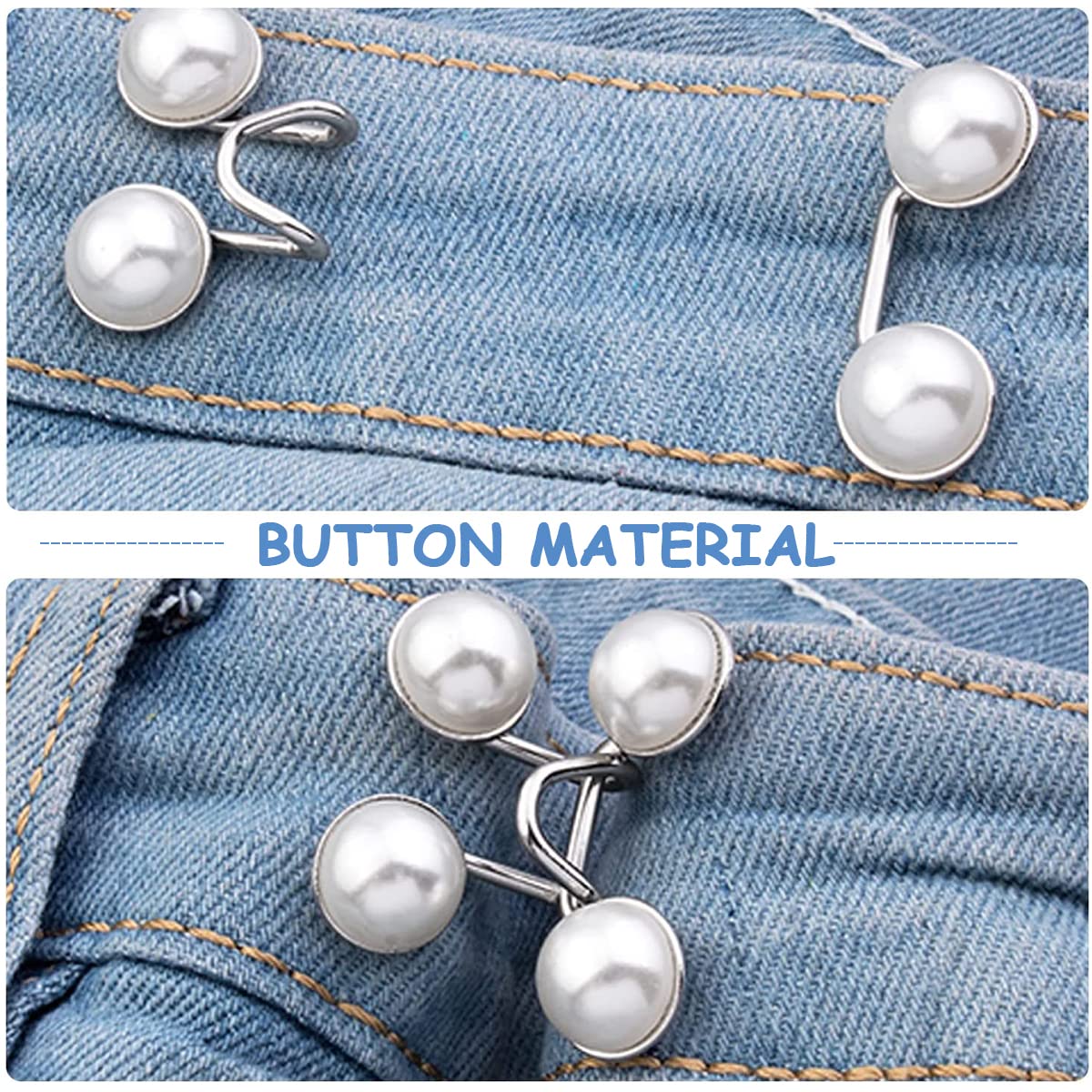 SANNIDHI 4Pcs Adjustable Waist Buckle for Loose Jeans Pants, Pearl Detachable Instant Jeans Button Pins Waist Tightener Set, Make the Waist Fit for Skirt Pants Robe, No Sewing Required