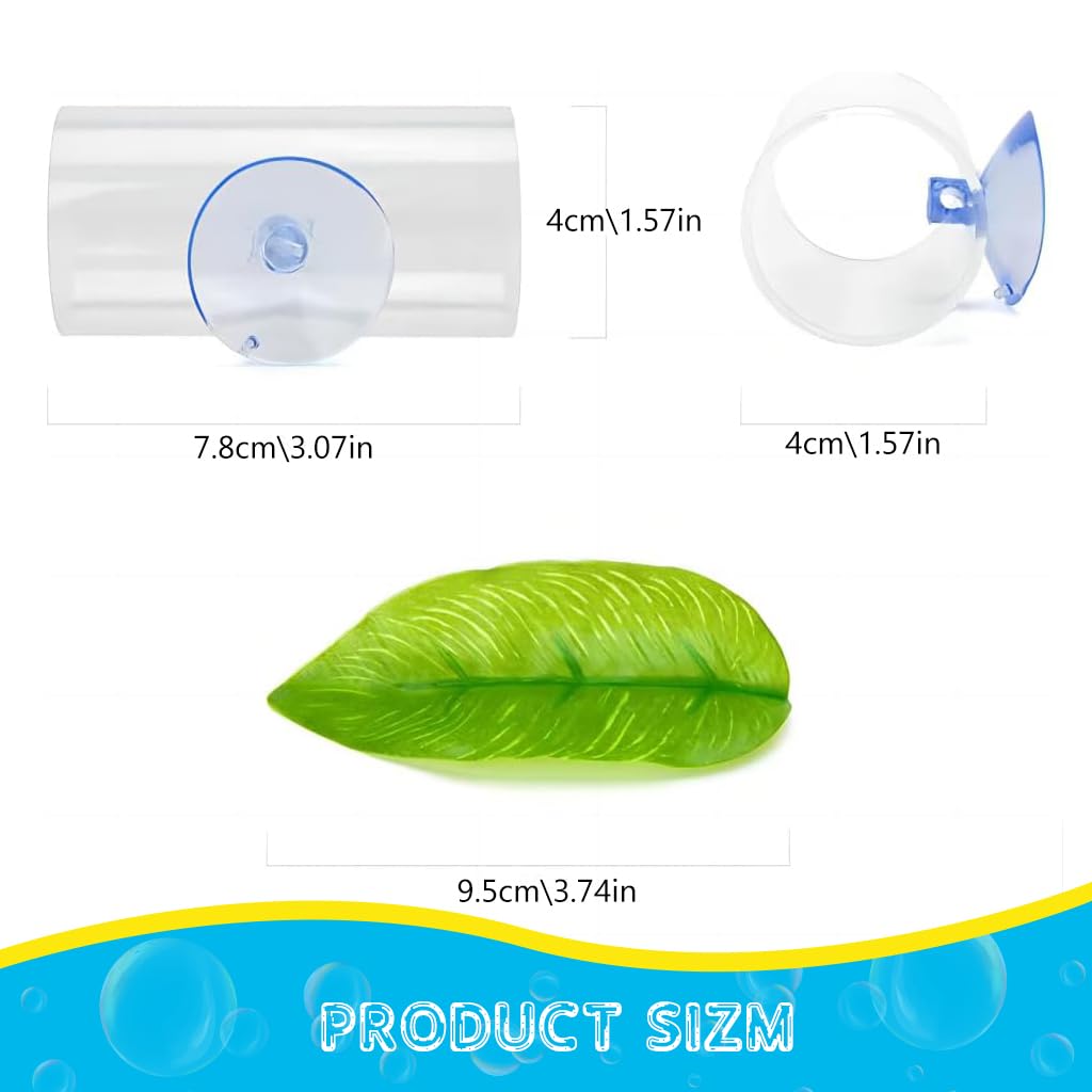 Qpets Betta Fish Hiding Cave, 3'' Acrylic Hiding Tunnel for Betta Fish Hiding Tube Cave Fish Tank Green Leaf Decorative Betta Fish Hiding Cave with Suction Cup Fish Tank Decorative Accessories