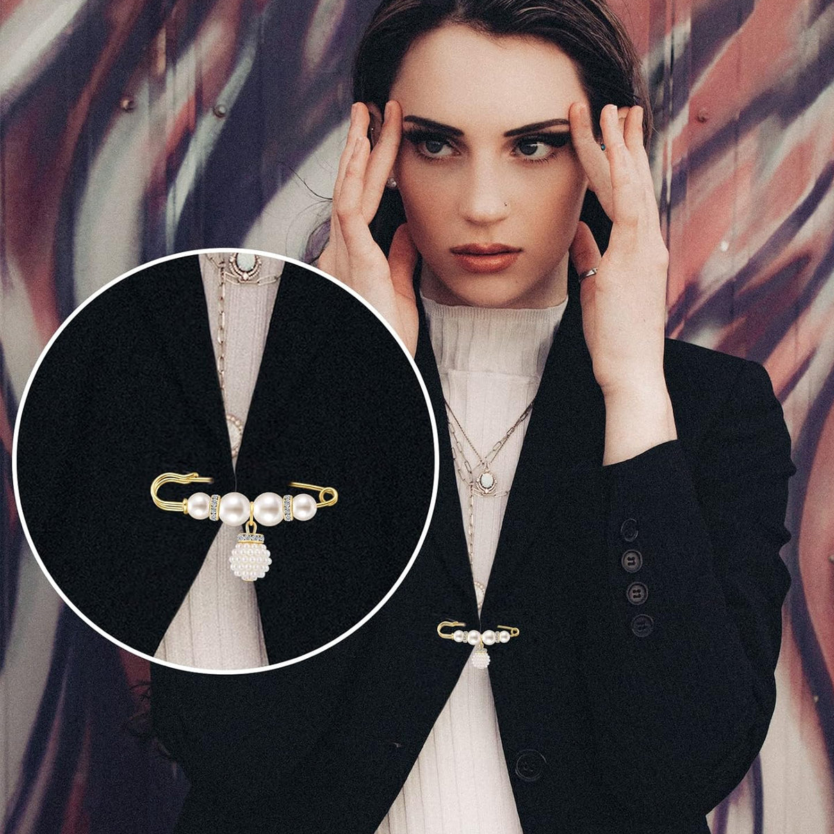 SANNIDHI 36Pcs Brooch Pin for Women Girls Pearl Saree Pin for Pleats Metal Brooch Buttons Anti Exposure Neckline Safety Pins for Clothing Dress Pants Skirt Sweater Shawl Party Decorations