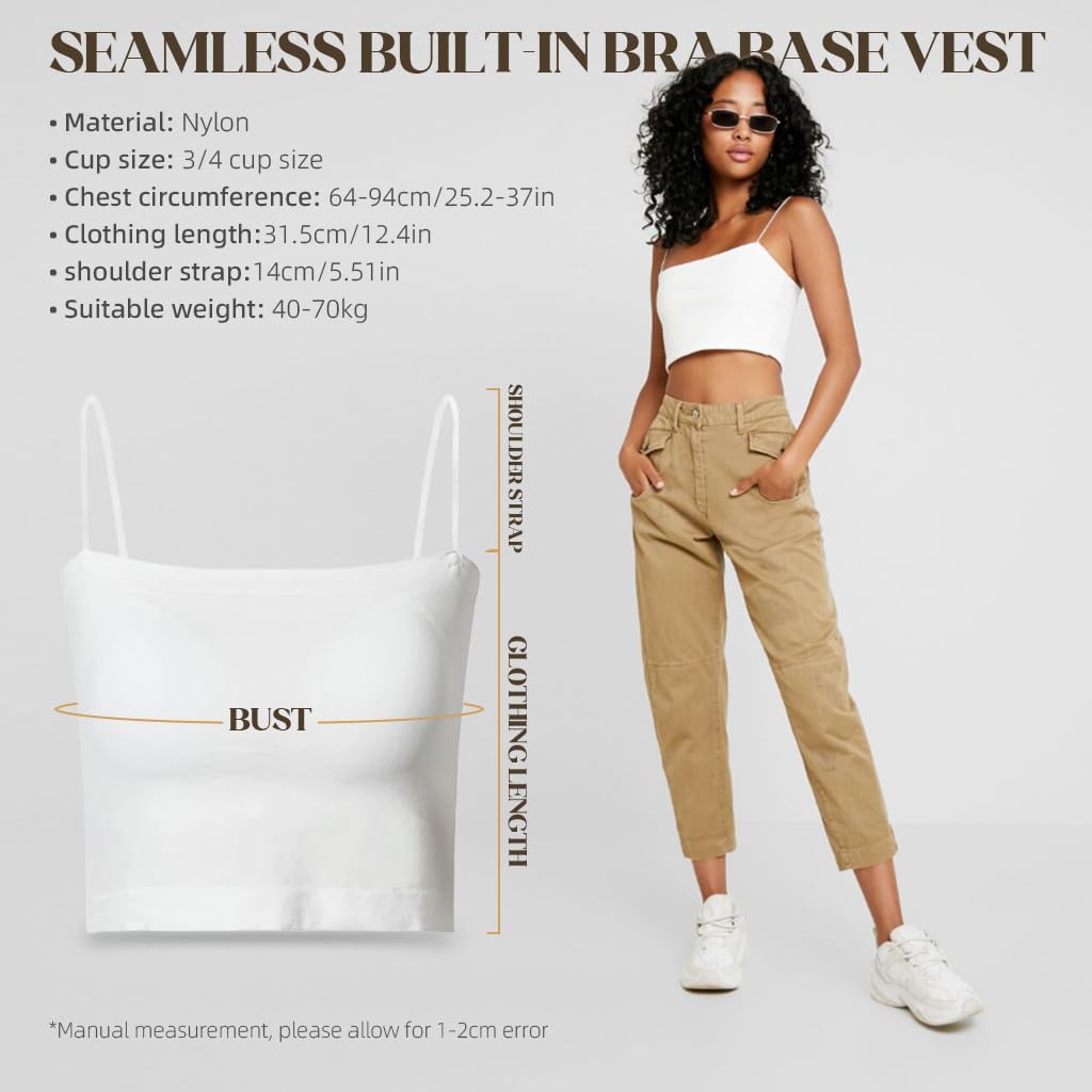 PALAY Women's Tank Top Seamless Singlet Built-in Bra Basic Spaghetti Strap Tank Top Singlet for Women Cotton Tank Top Fashion Piece, White
