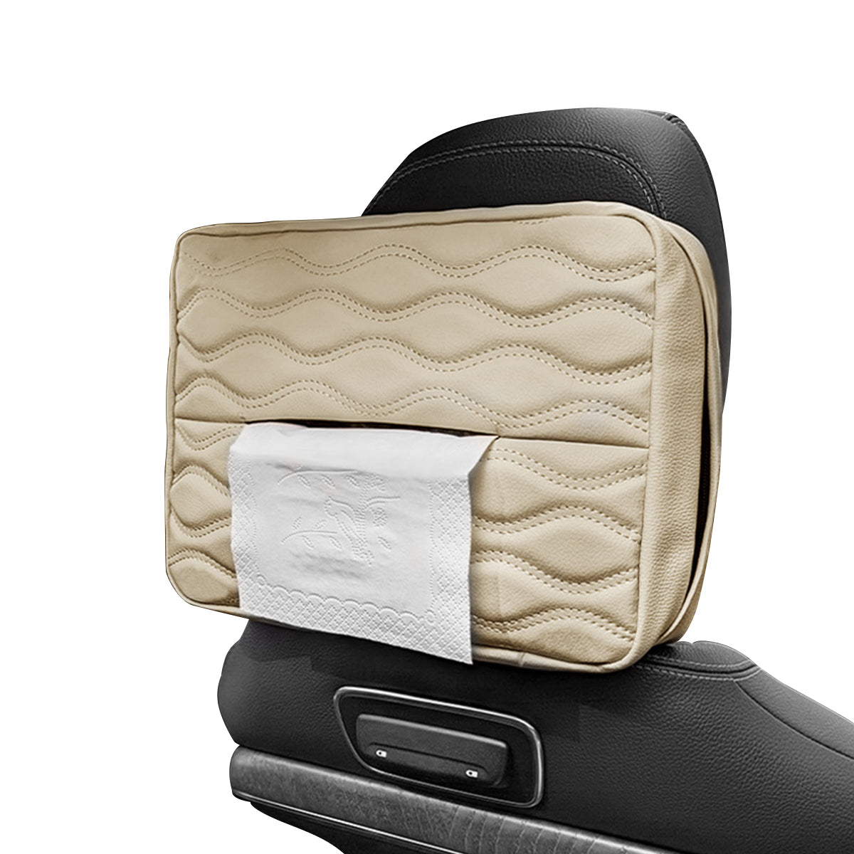 HASTHIP Car Tissue Holder Box Fashion PU Car Tissue Paper Holder for Headrest Backseat Waterproof Car Tissue Paper Holder Tissue Box with Zipper Closure, 29x21.5x7.5cm, Beige Color