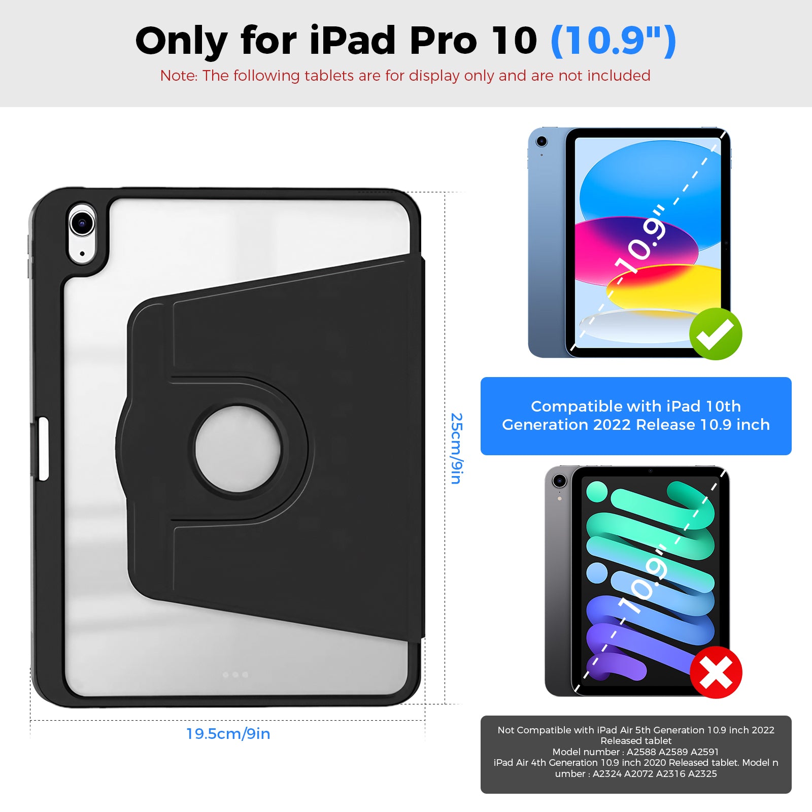 ZORBES PU Protective Cover for iPad 10th Gen, Creative 2 in 1 Protective Tablet Cover Desk Stand with 360 Degree Adjustable Viewing Angle Sleek Protective Cover for iPad 10th Gen 10.9 inch 2022