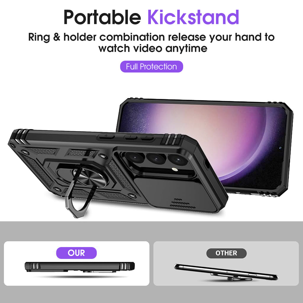 ZORBES Phone Case for Samsung Galaxy S24 Plus with Magnetic Kickstand Phone Grip, Hard PC Phone Case with Sliding Camera Cover Anti-Scratch Phone Case for Samsung Galaxy S24 Plus