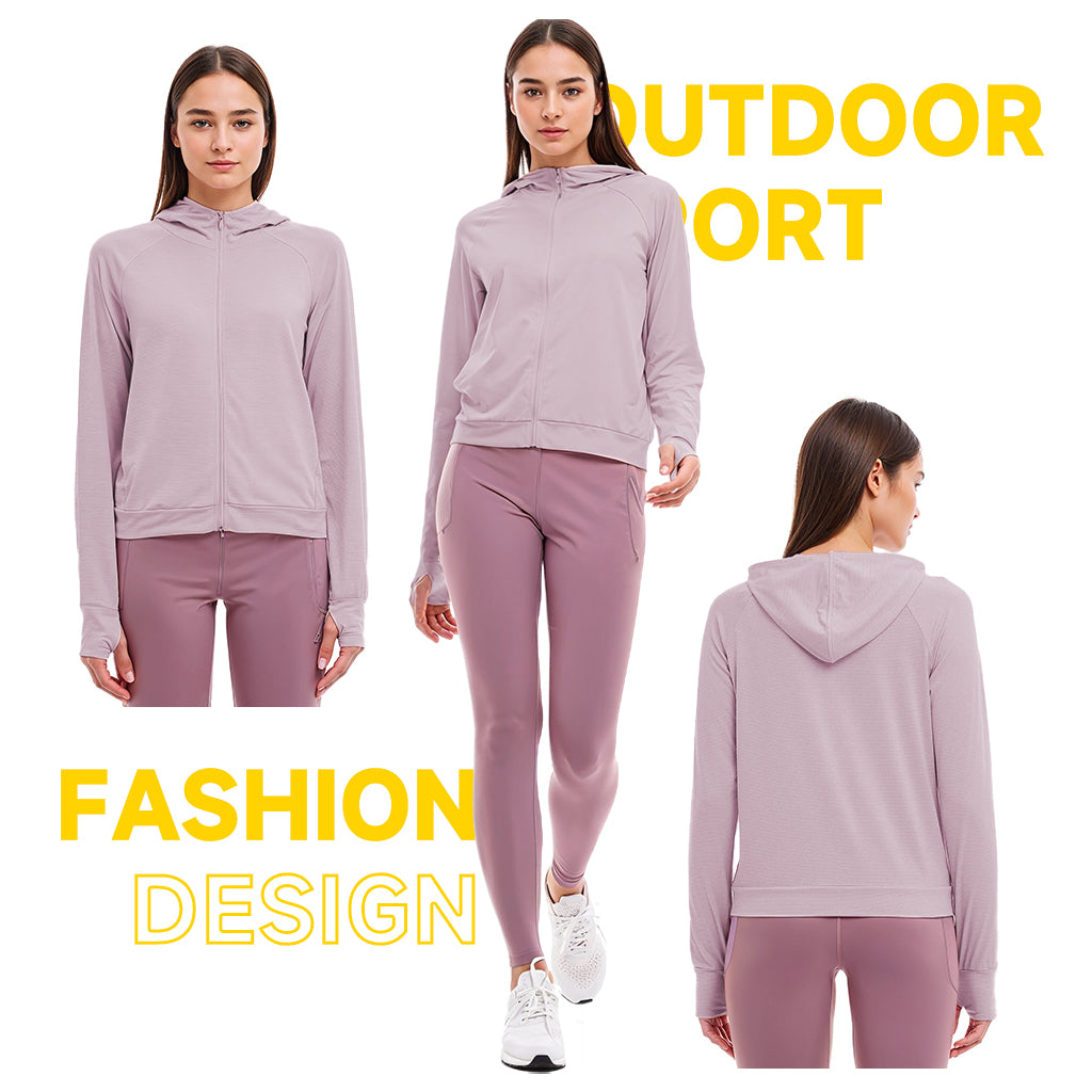 SANNIDHI Women's Sun Protection Jacket UPF 50+ Full Zipper Long Sleeve UV Hoodie Shirts Outdoor Athletic Jacket with Pocket Cooling Summer Clothing for Outdoor Hiking, L, Pink
