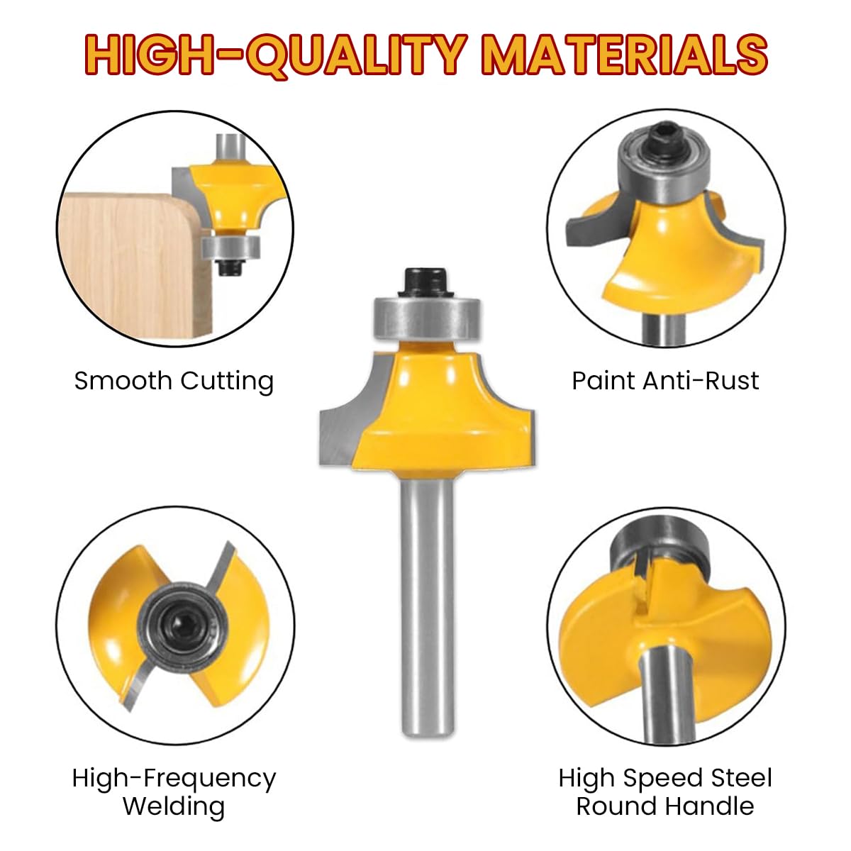 Serplex 4pcs Roundover Router Bit Set, Router Bits For Wood, 6mm Shank, Radius in 1/8