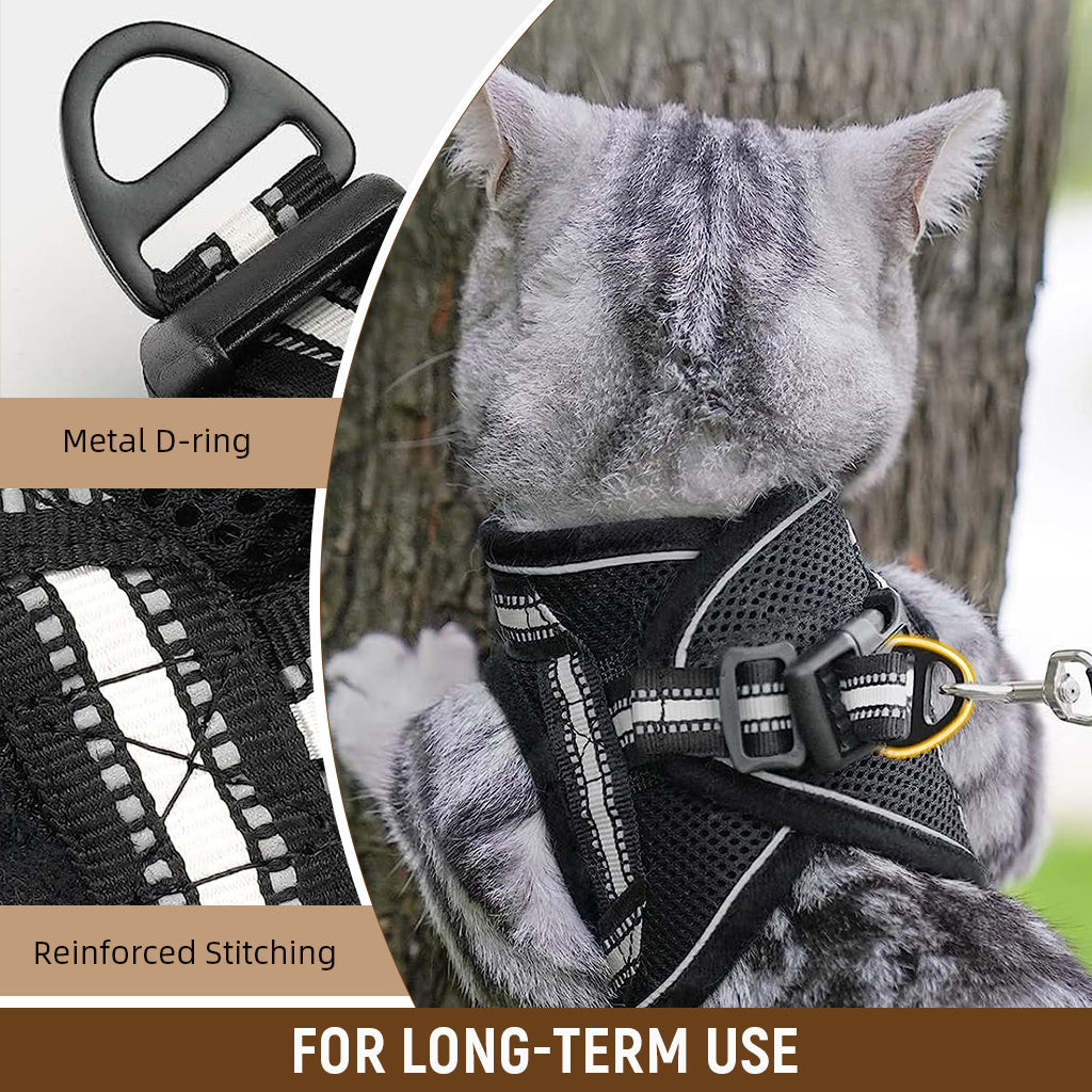 Qpets Cat Harness with 59'' Leash Small Cat Vest Harness Cat Harness Safety Night Reflective Strip Design Breathable Adjustable Quick Release Summer Cat Harness for Walking, M