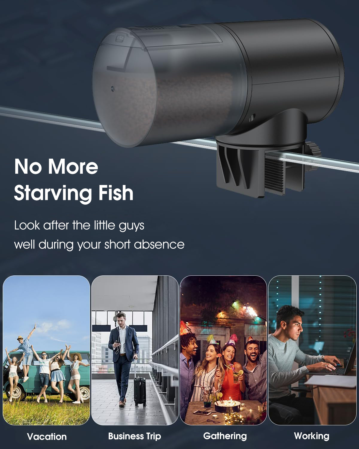 ZIBUYU Automatic Fish Feeder Dispenser for Aquarium: 200ML Large Capacity Auto Food Feed Dispensers Moisture Proof Fish Tank Feeding Timer for Vacation Holiday Week