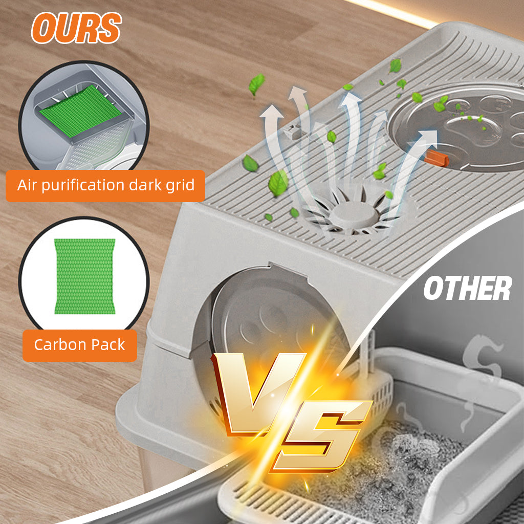 Qpets Stainless Steel Cat Litter Box Dual Doors Anti-Odor Cat Litter Box with Air Vent Includes Cat Litter Catcher & Cat Litter Scoop Enclosed Cat Litter Box with Flip Up Lid, 40x60x39cm