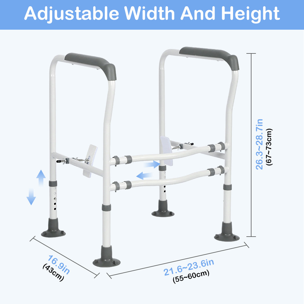 HANNEA Toilet Safety Rail Robust Carboon Steel Bathroom Safety Rail No Drill Suction Cup Toilet Safety Frame for Elderly Adjustable Height & Width Design Bathroom Safety Support for Elderly